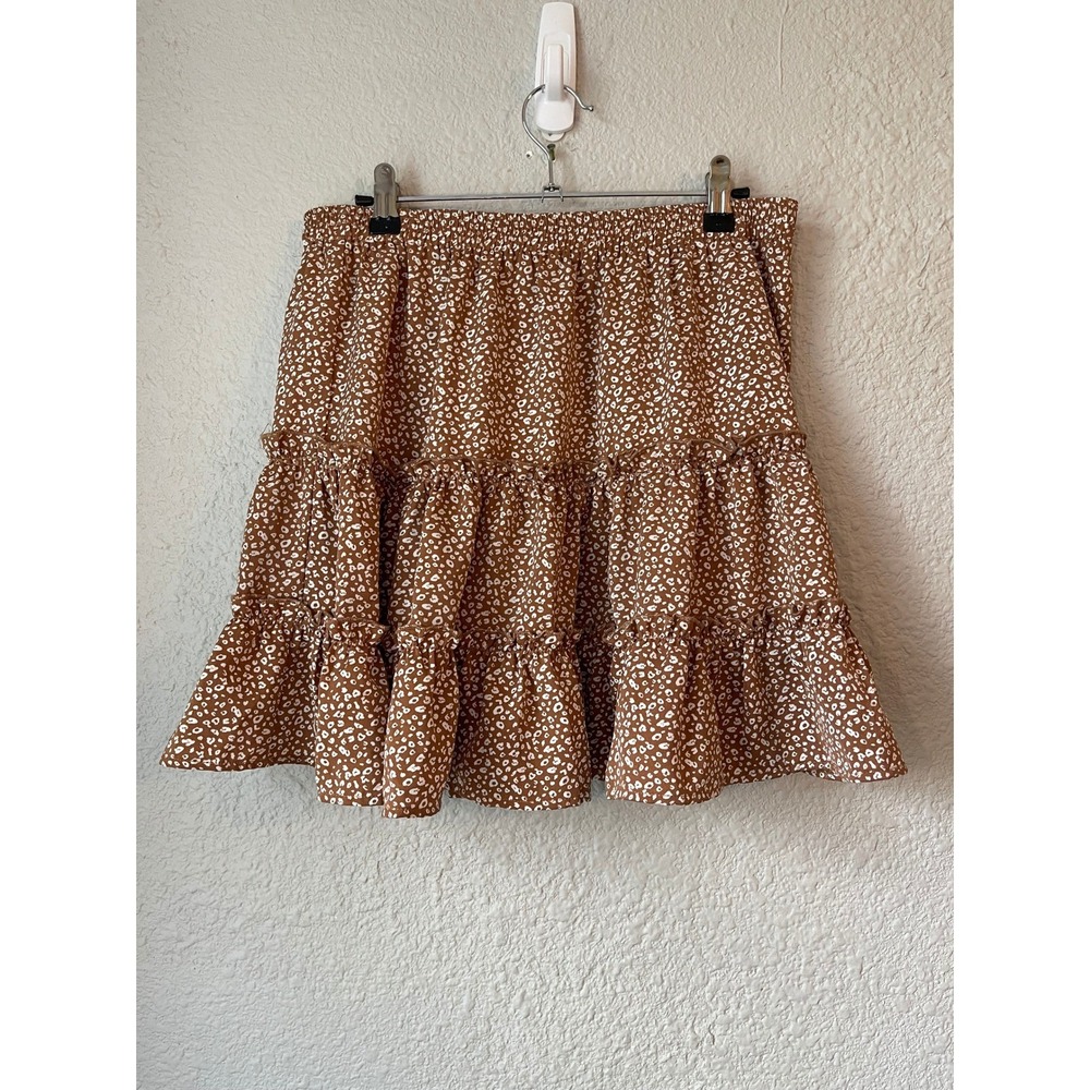 Fashion Nova Cottagecore Mini Skirt Ruffle Tiered Elastic Waist Brown Size L